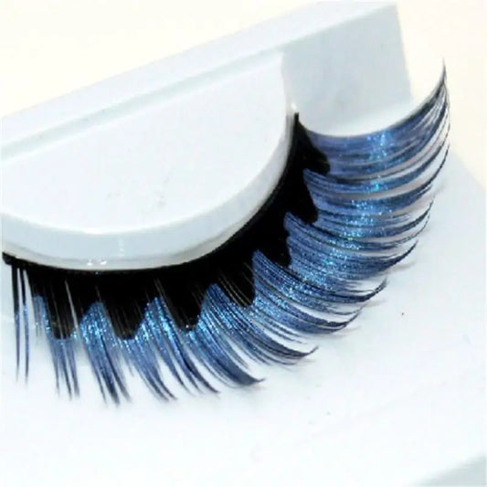 1 pairs colorful blue black staining natural false eyelashes cross exaggerated stage false eye Lashes makeup tool R011